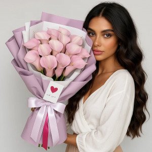 Каллы 15 розовых с нежной упаковкой